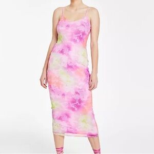 Bar III Pink and Green Tie-Dye Midi Dress